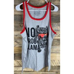 Fifth Sun Mens Size L No Prob-Lama Gray With Red Tank Top